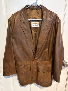 Unisex Vintage Brown Leather Blazer Jacket